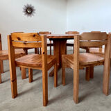 Table set and 8 chairs in solid Scandinavian pine ASKO vintage 80s