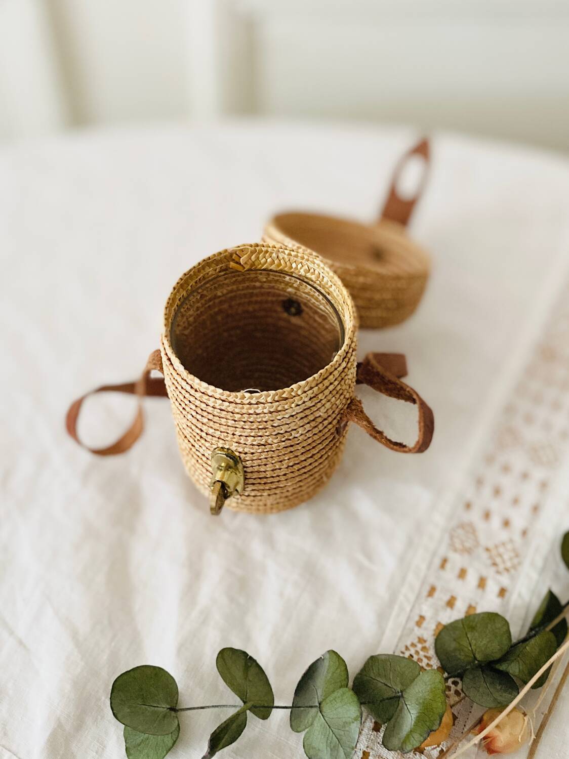 Vichy glass in its wicker case