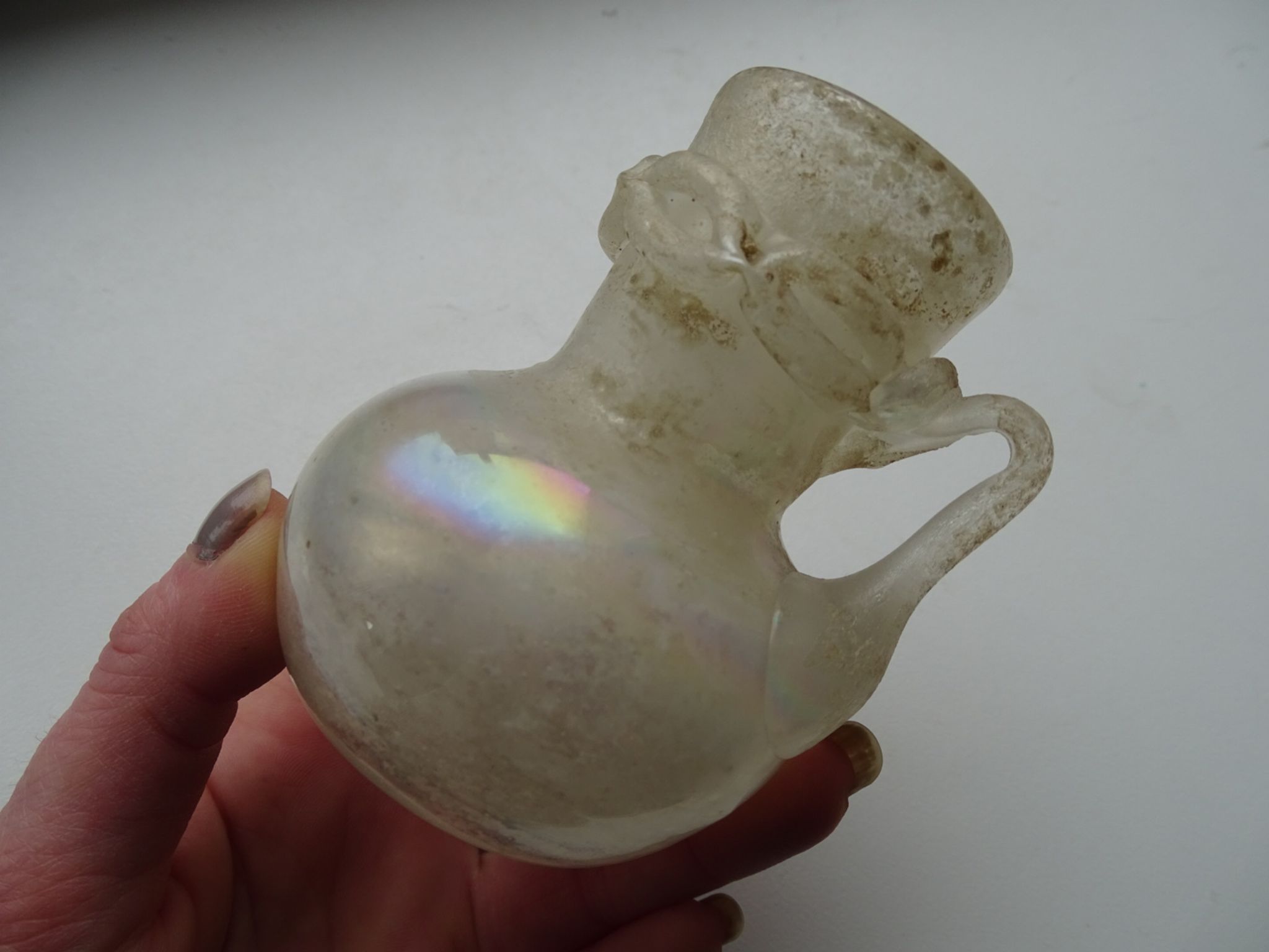 Vase with miniature handle Scavo Seguso Vetri d'Arte iridescent glass Murano 1950