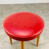 Baumann bistro stool wood and imitation red leather 60s