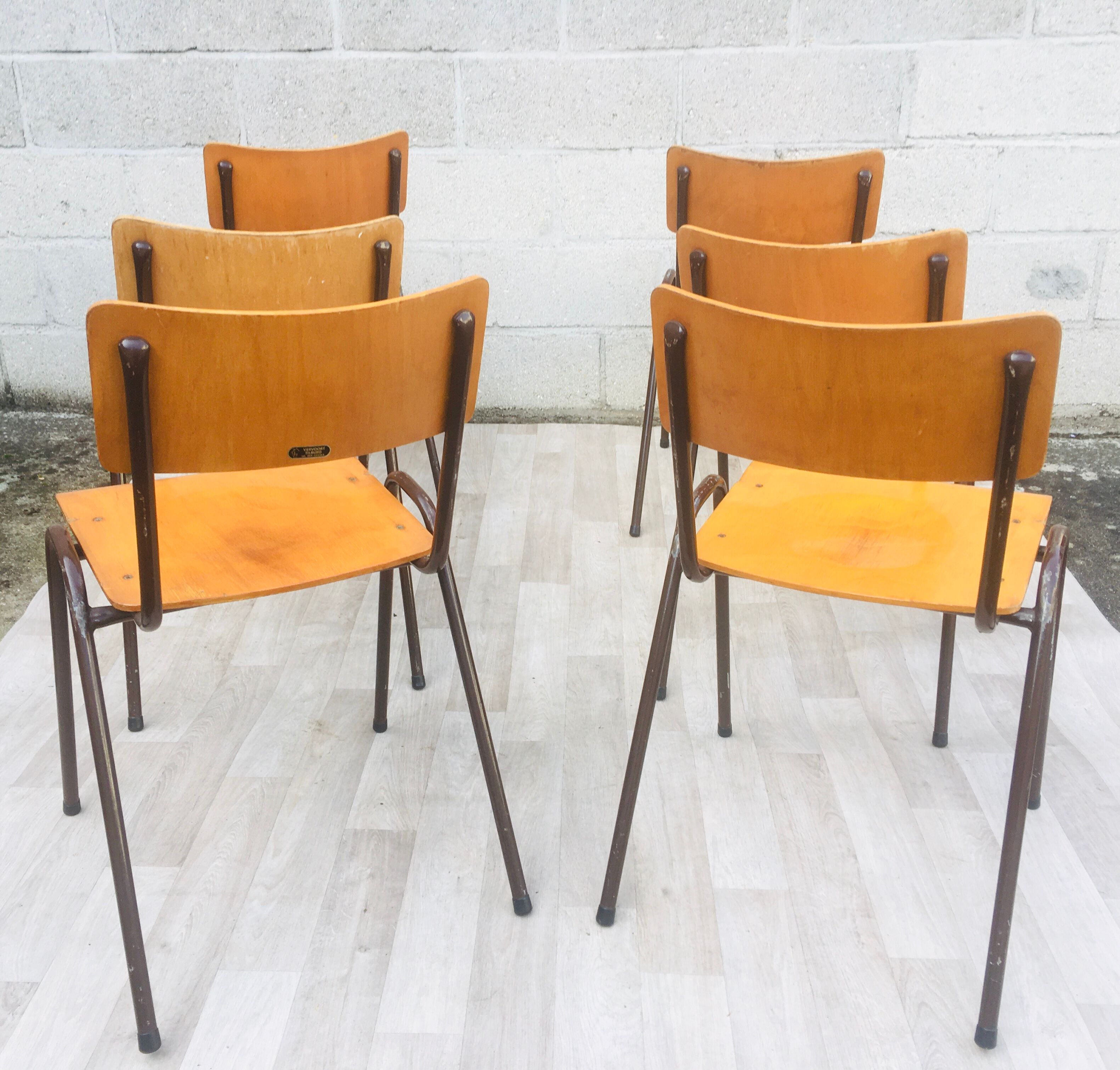 Set of 6 retro chairs in Vervoort wood