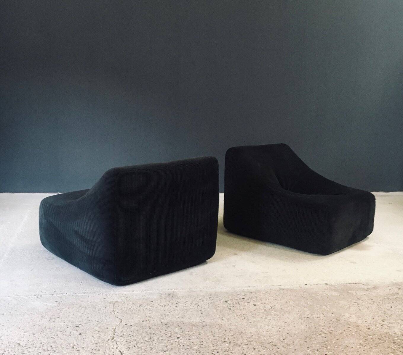 Mid-Century Modern French Corduroy Lounge Chairs, 1970s, Set of 2