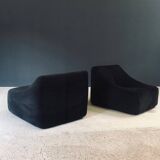 Mid-Century Modern French Corduroy Lounge Chairs, 1970s, Set of 2