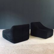 Mid-Century Modern French Corduroy Lounge Chairs, 1970s, Set of 2