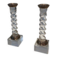 Pair of twisted plexiglass and silver-plated candlesticks