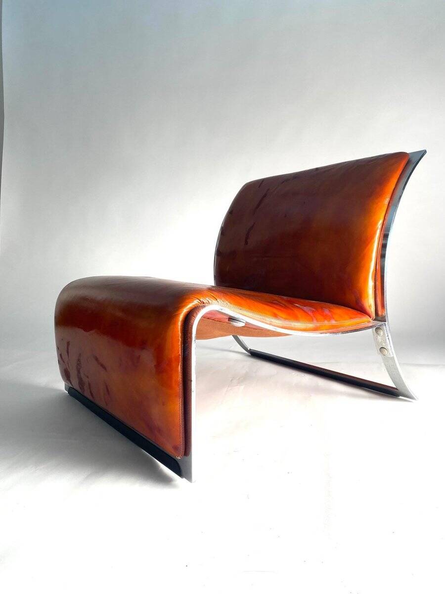 Set of Chromed Metal and Leather Armchairs by Vittorio Introini for Saporiti, 1965