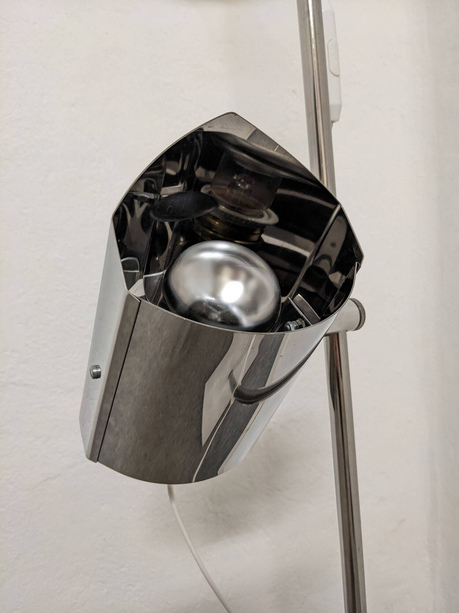 Space Age floor lamp with 2 chrome metal spotlights from the 60s/70s