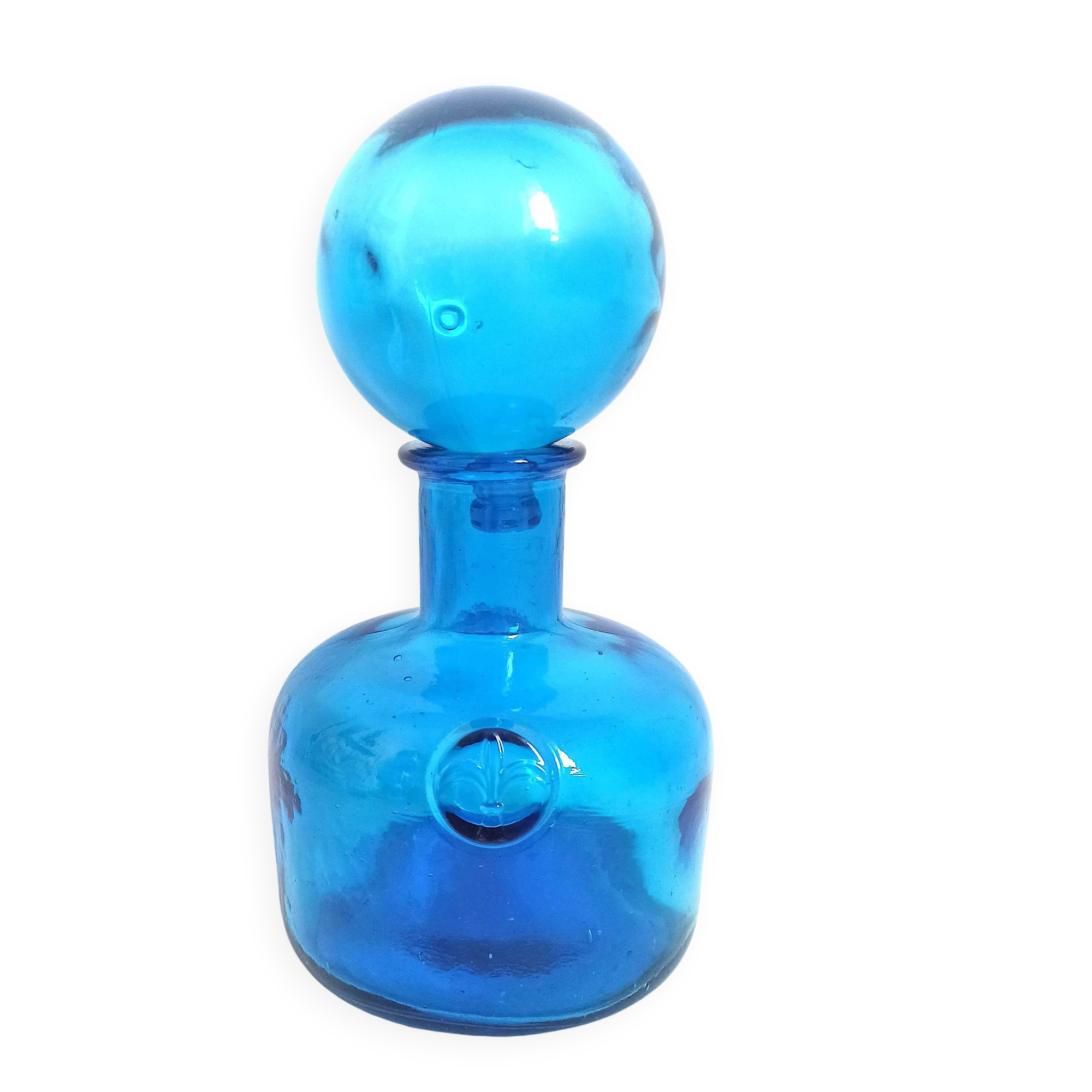 Carafe with blue Empoli stopper from the 70s Height 24.5 cm