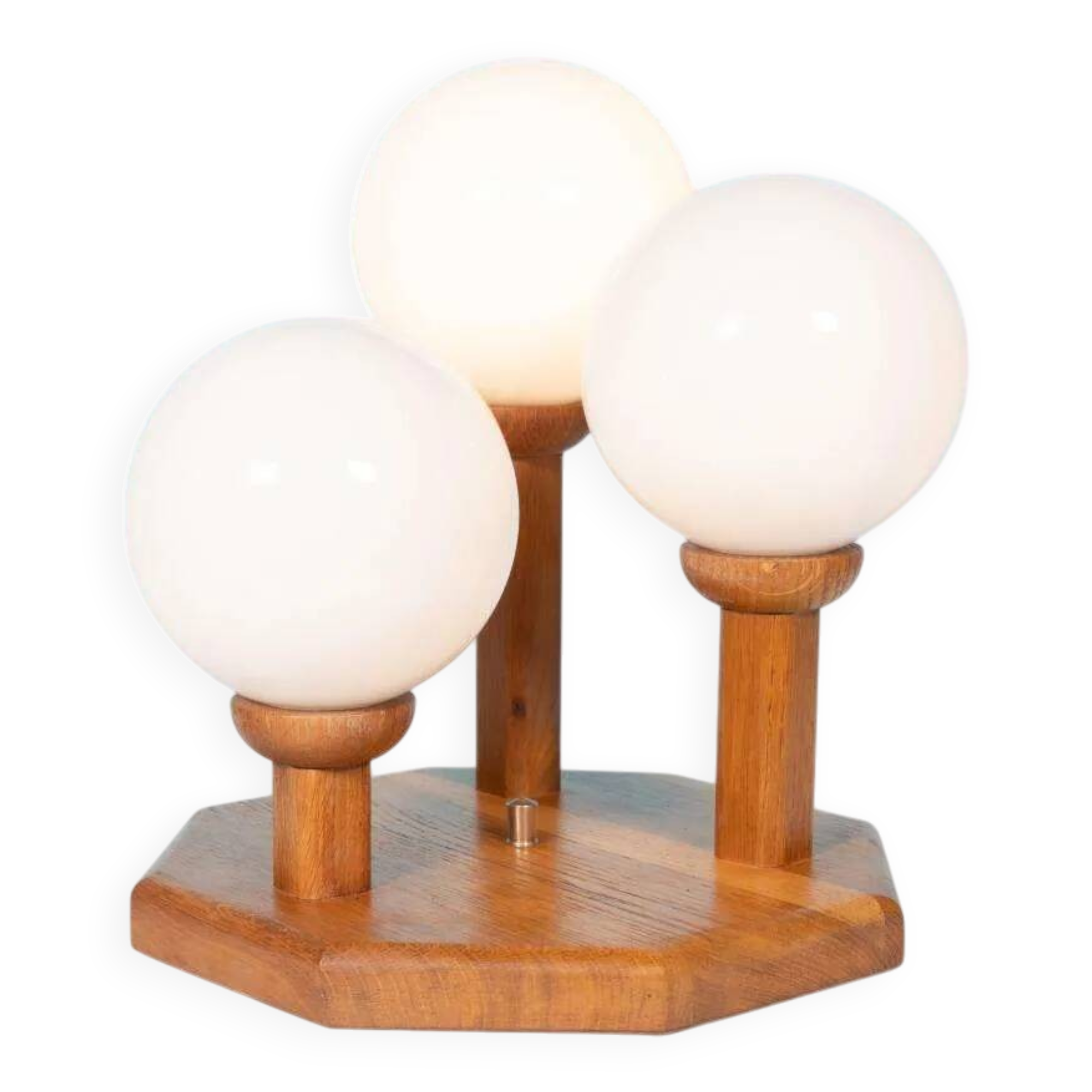 Bohemian glass ball table lamp from the 70s, wood & glass