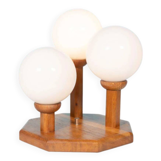 Bohemian glass ball table lamp from the 70s, wood & glass