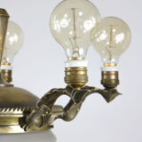 Vintage brass and glass chandelier, 40s