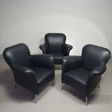 3 x rare armchair / model Turn / black leather / Bert Plantagie in mint condition.