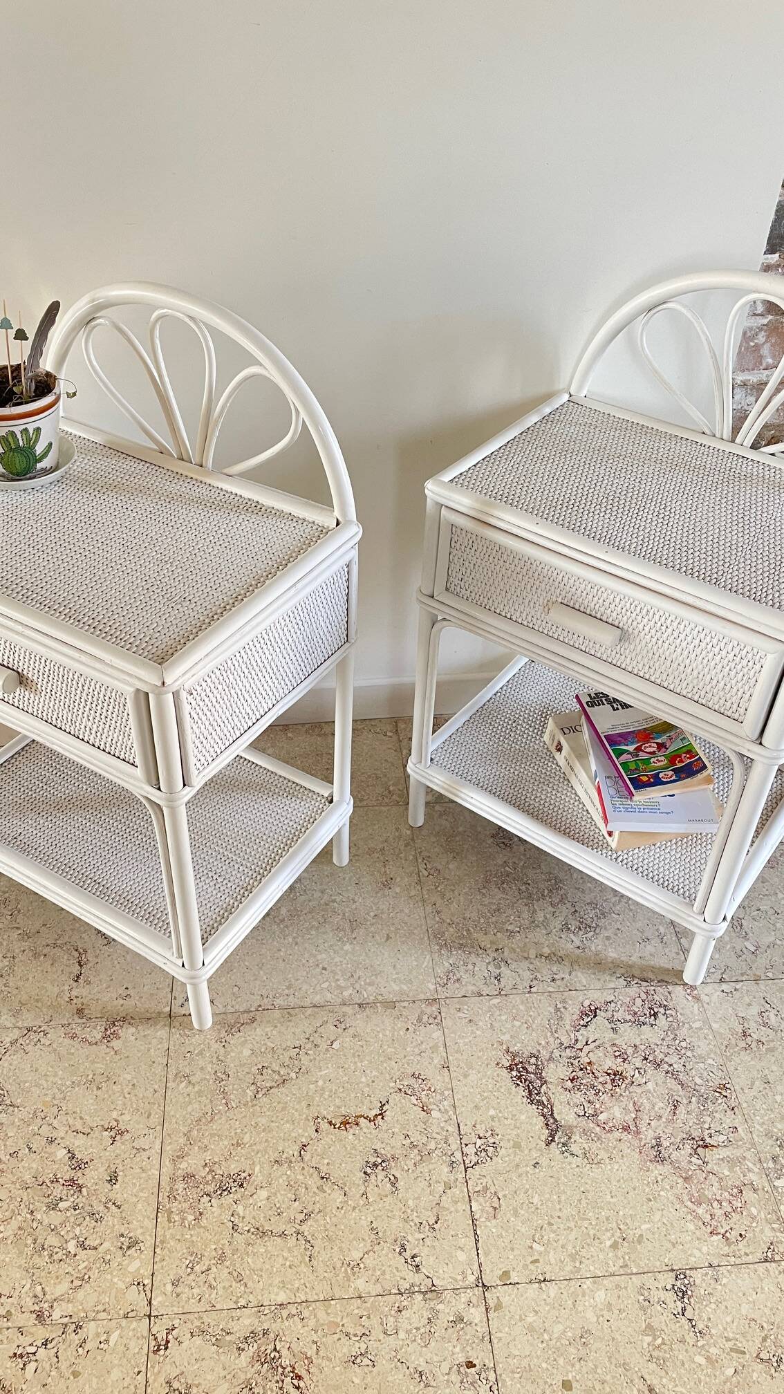 Pair of Vintage Rattan Bedside Tables