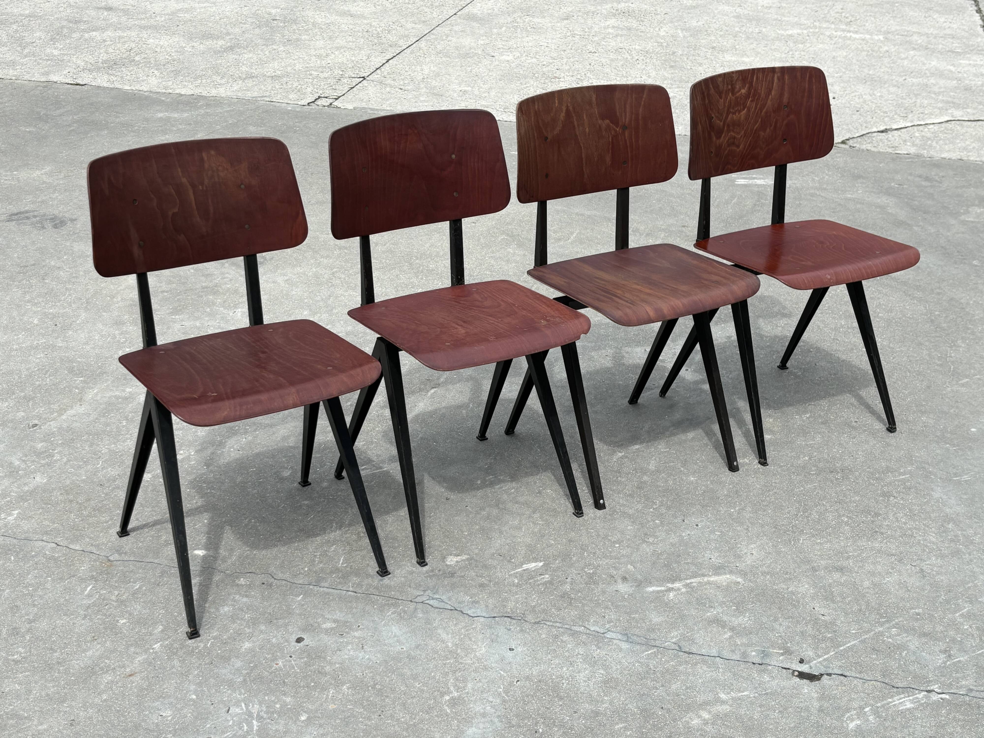 Set of 4 vintage school chairs Galvanitas S16 Netherlands Design