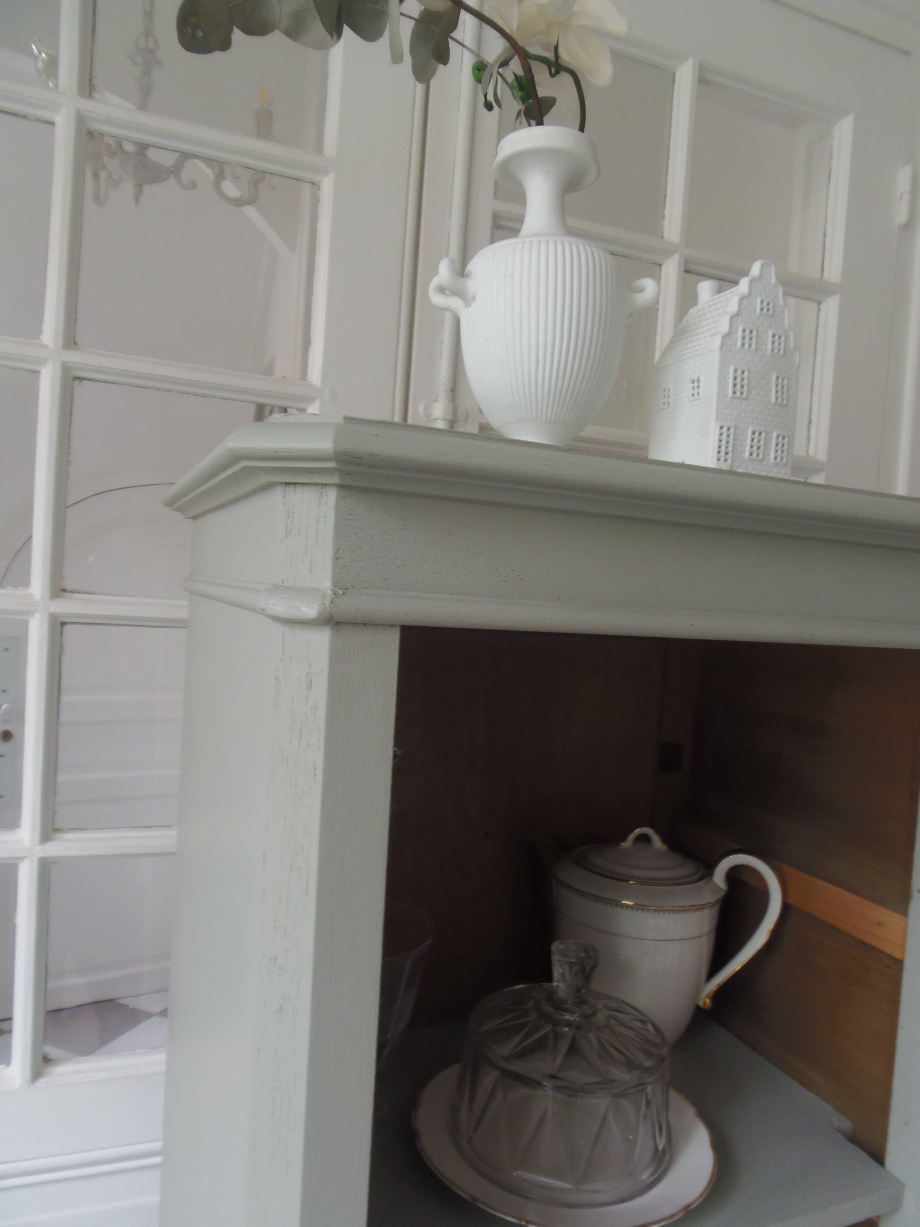 Bookcase, vintage dresser re-enchanted in verdigris waxed finish.