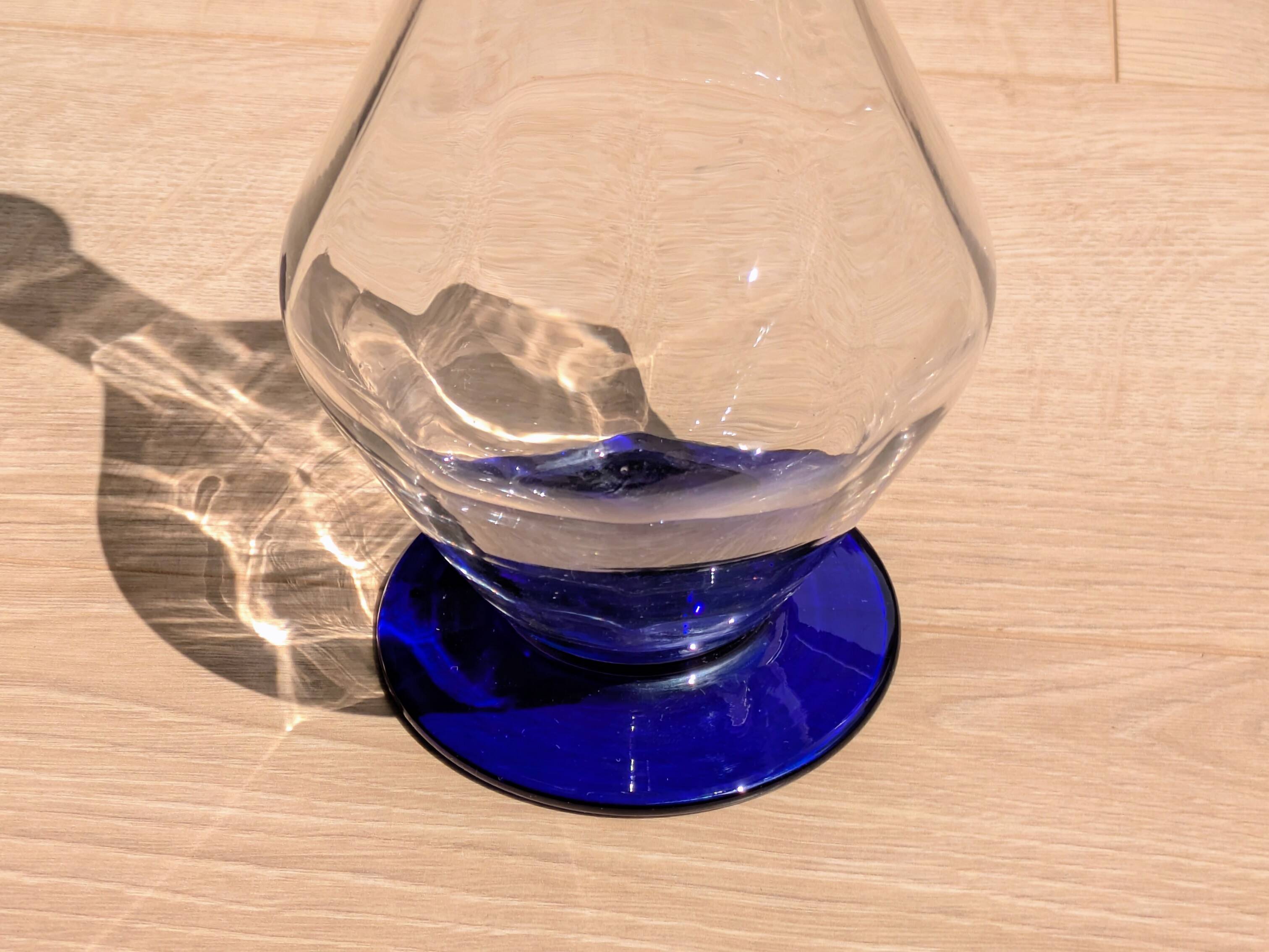 Elegant Two-Tone Carafe - Blown Glass White & Cobalt Blue - Murano Style