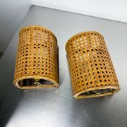 Pair of mid-century woven wicker & rattan wall sconces – Italy 1960s
