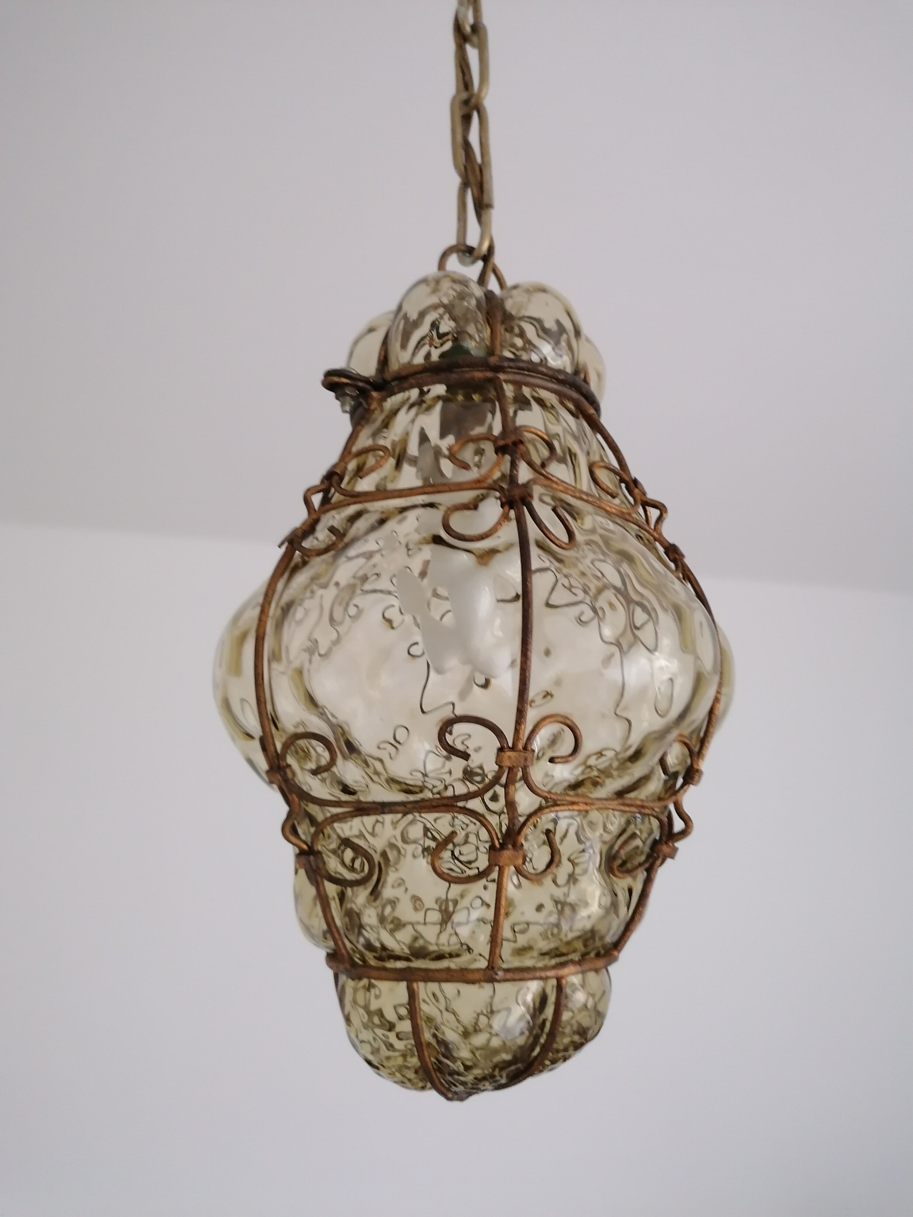 Venetian Lantern - Murano Glass blown in its metal cage CIRCA 1940