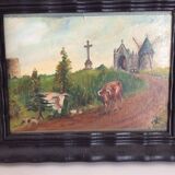 Tableau ancien paysage de campagne