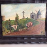 Tableau ancien paysage de campagne