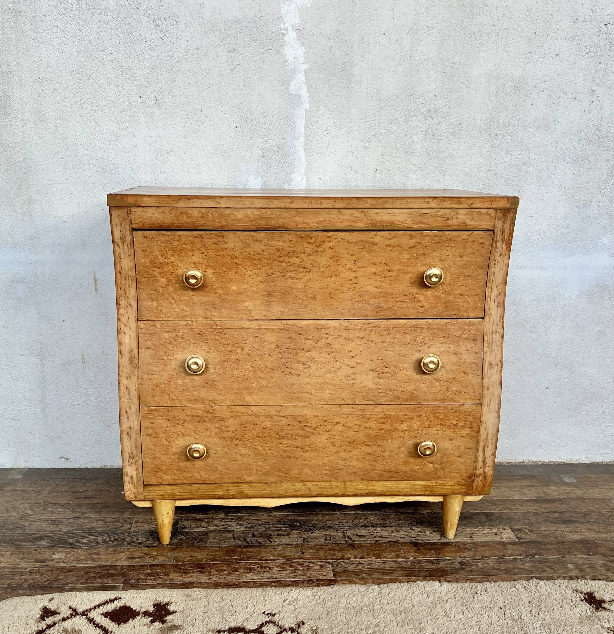 Vintage Art Deco chest of drawers – Curved burl wood front
