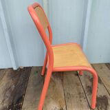 Chaise Ancienne Écolier Maternelle Tube Métal Rose & Bois 70’s Vintage