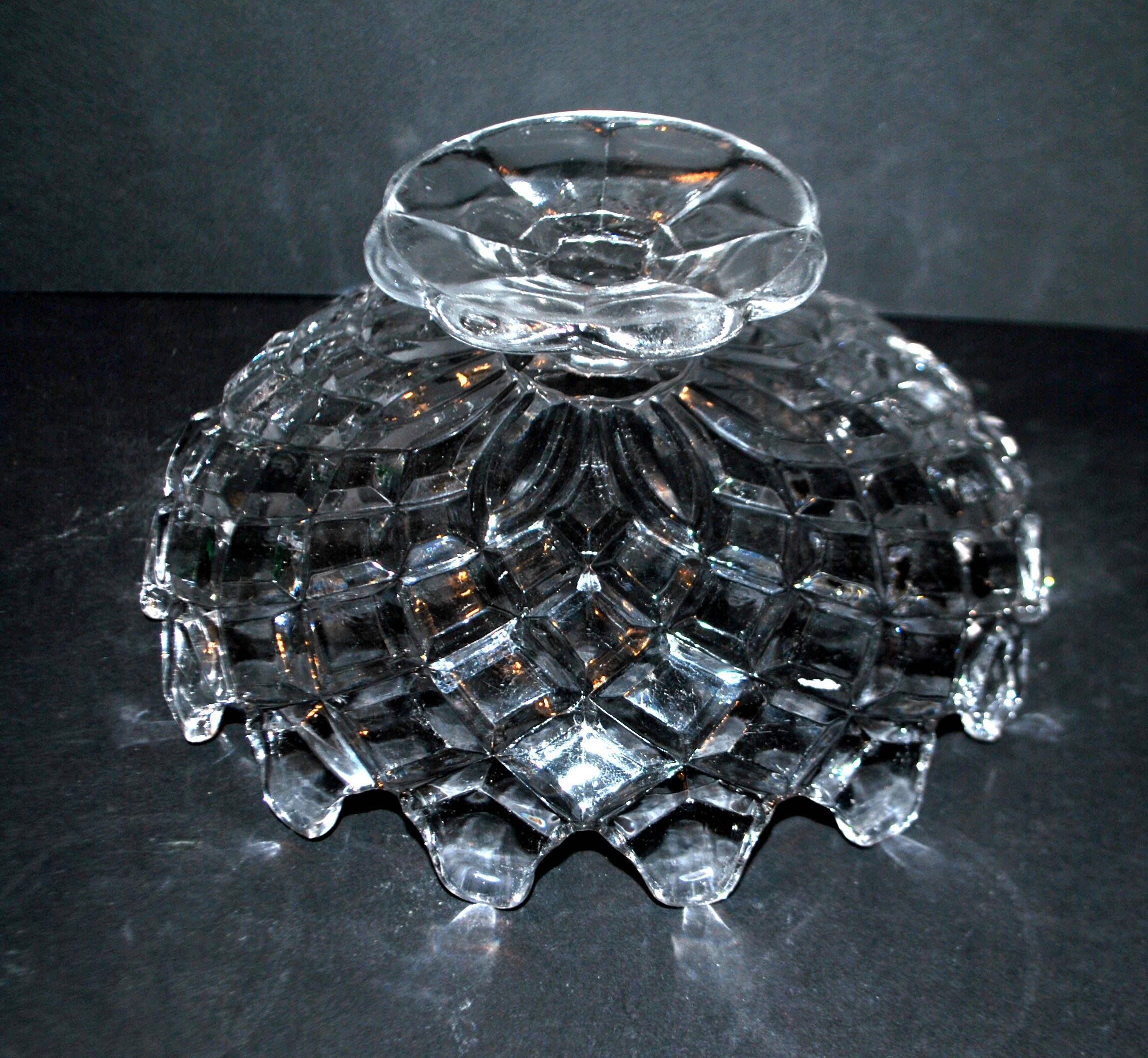 Vierzon round molded glass compote dish with diamond points