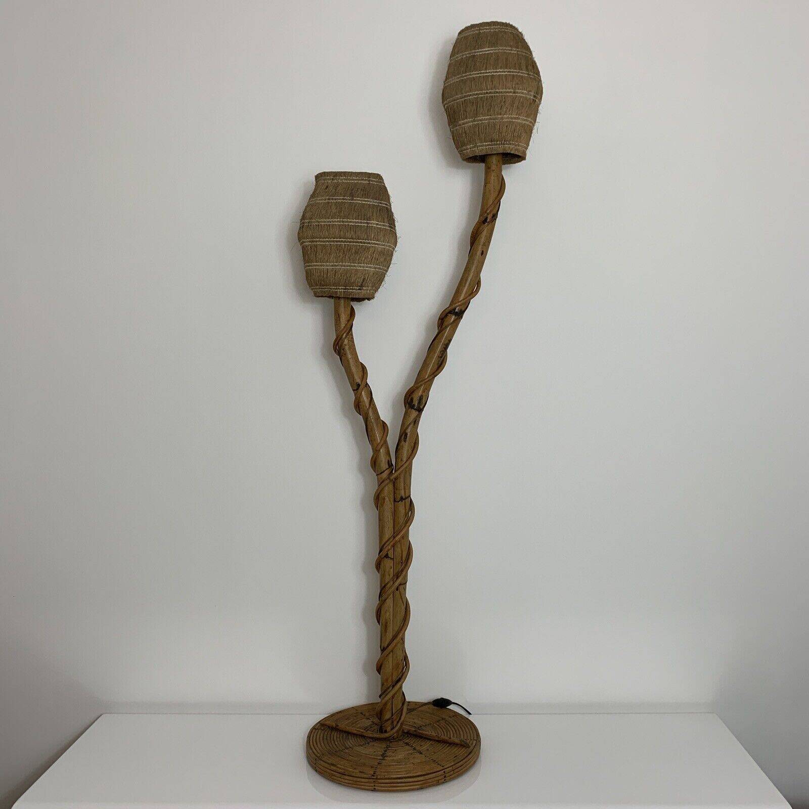 Lampadaire bambou rotin coco vintage