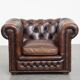 Dark brown English cowhide leather chesterfield armchair