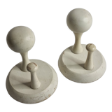 Pair of double hooks in white lacquered wood design, vintage