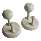 Pair of double hooks in white lacquered wood design, vintage