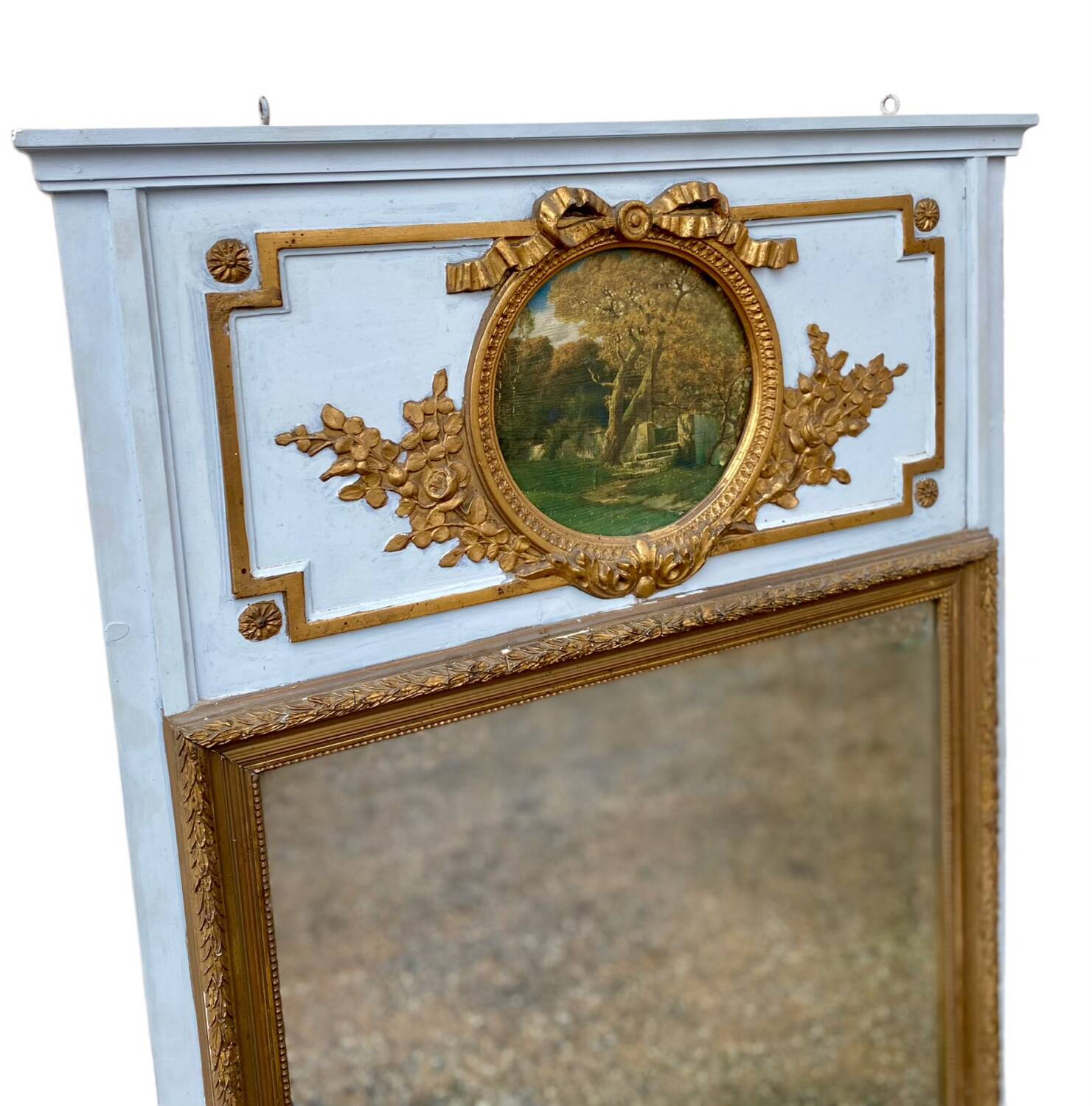 Trumeau mirror with oval decoration and wooden pediment 1920