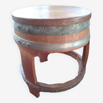 Wooden stool with metal strapping