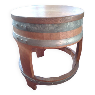 Wooden stool with metal strapping