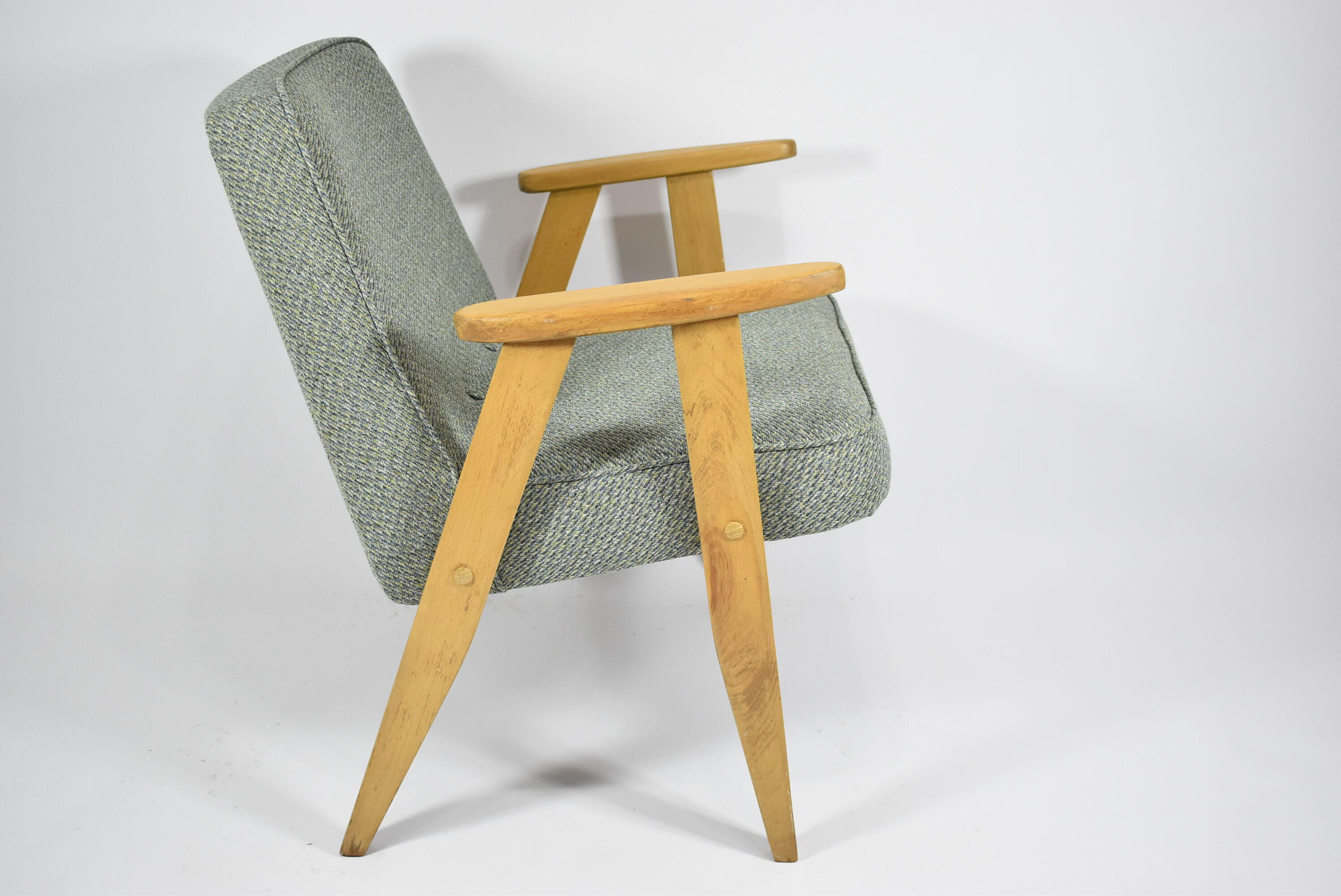 Vintage original armchair model 366, J.Chierowski, Poland, 1960s, green fabric