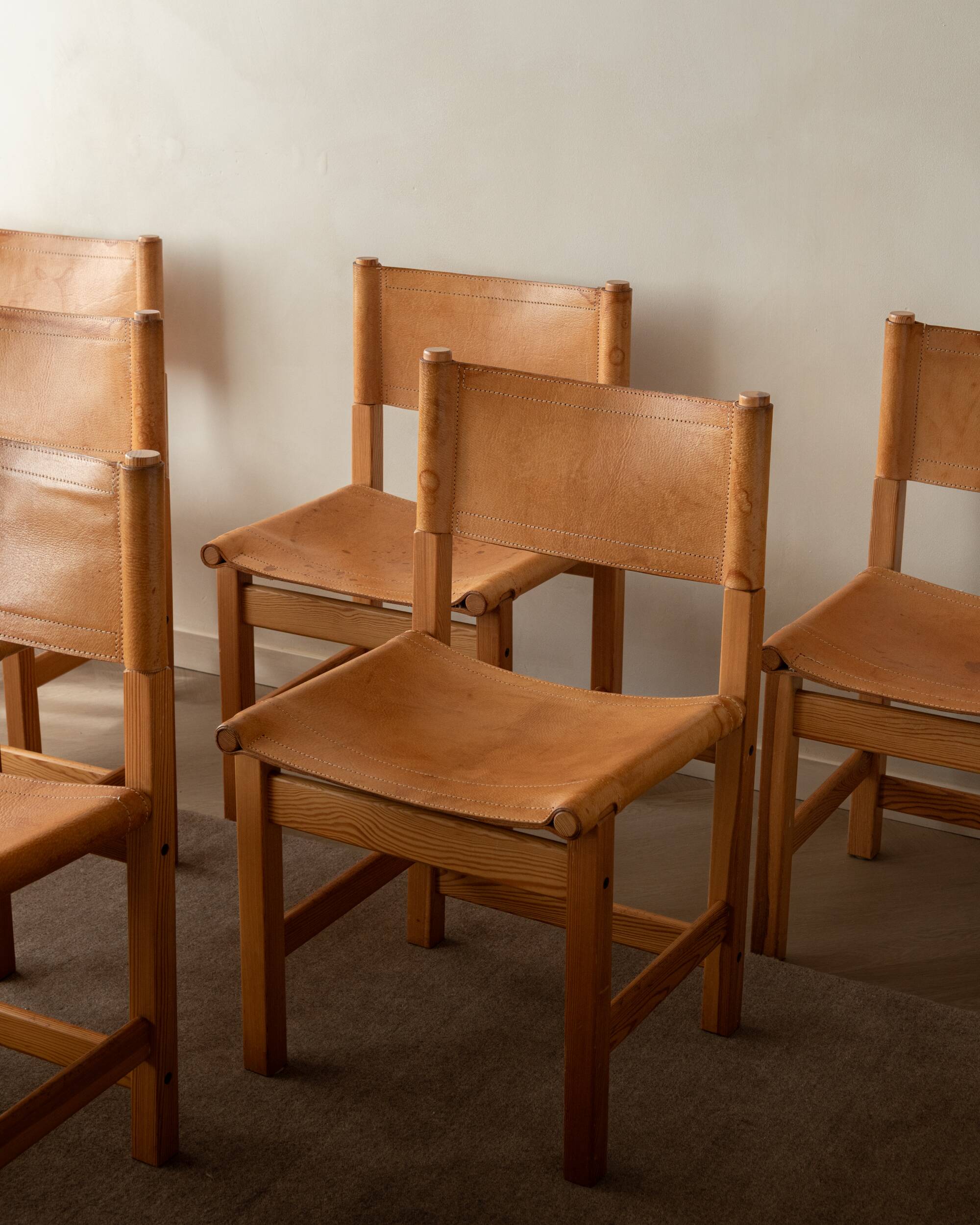 Vintage Kotka Dining Chairs Tomas Jelinek IKEA, Pine Leather 1980s Set of 6