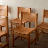 Vintage Kotka Dining Chairs Tomas Jelinek IKEA, Pine Leather 1980s Set of 6