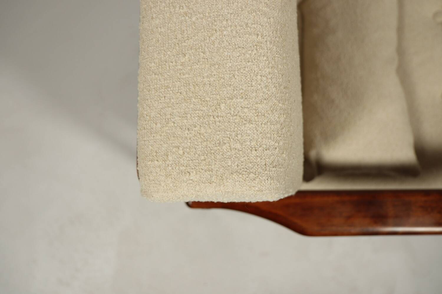 Vintage dark wood beige bouclé armchair by Z.Baczyk 1965