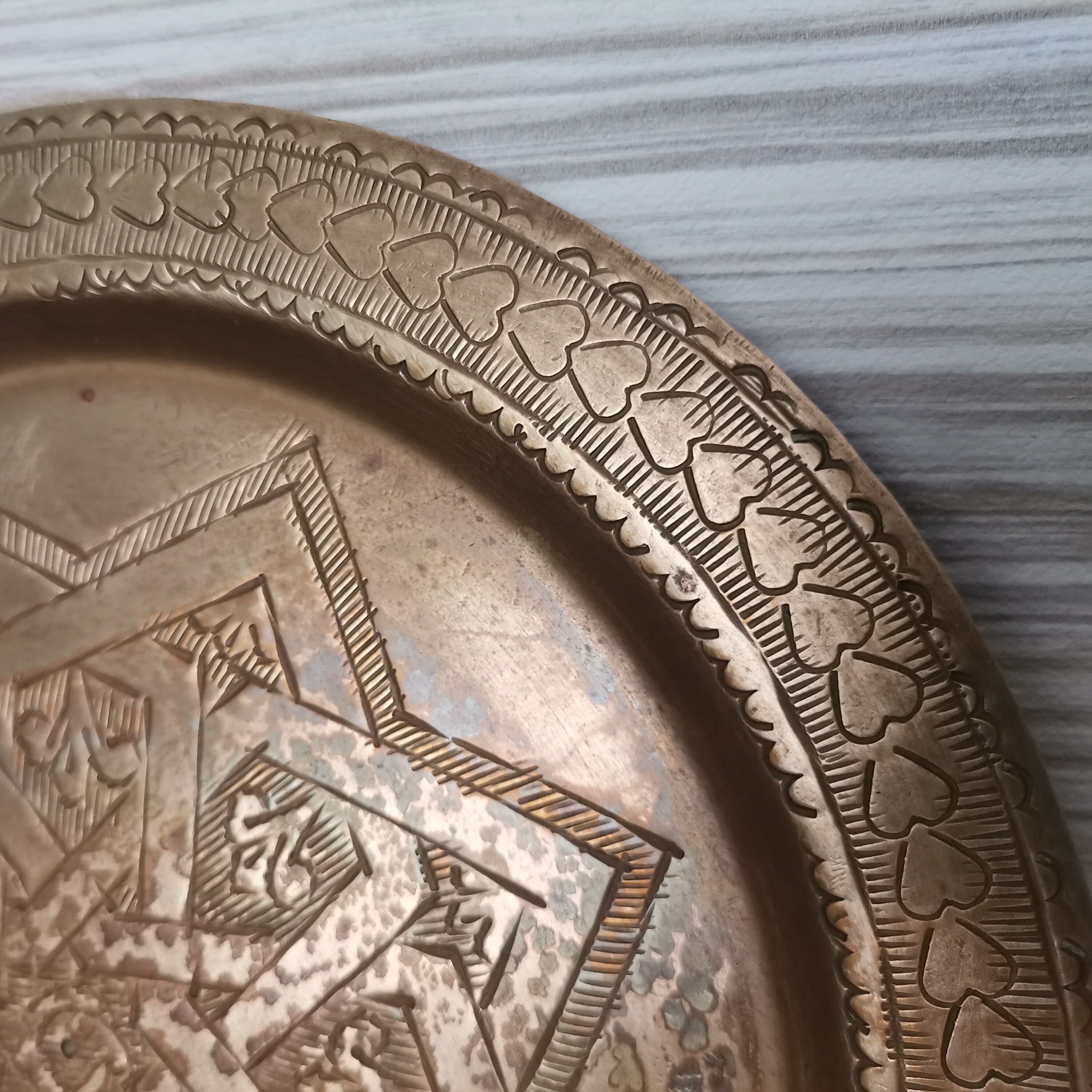 Set of 3 vintage moroccan brass decorative wall plates