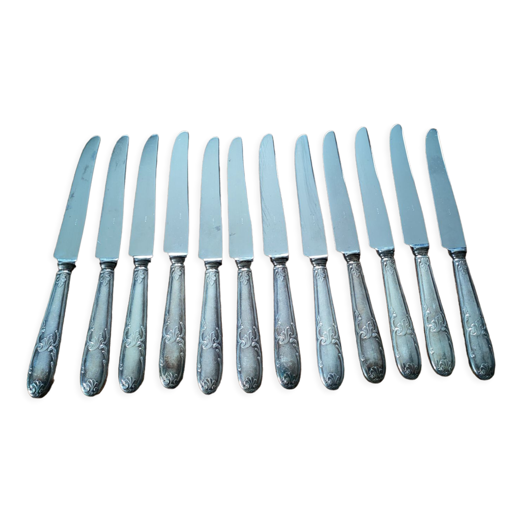 12 antique silver metal knives