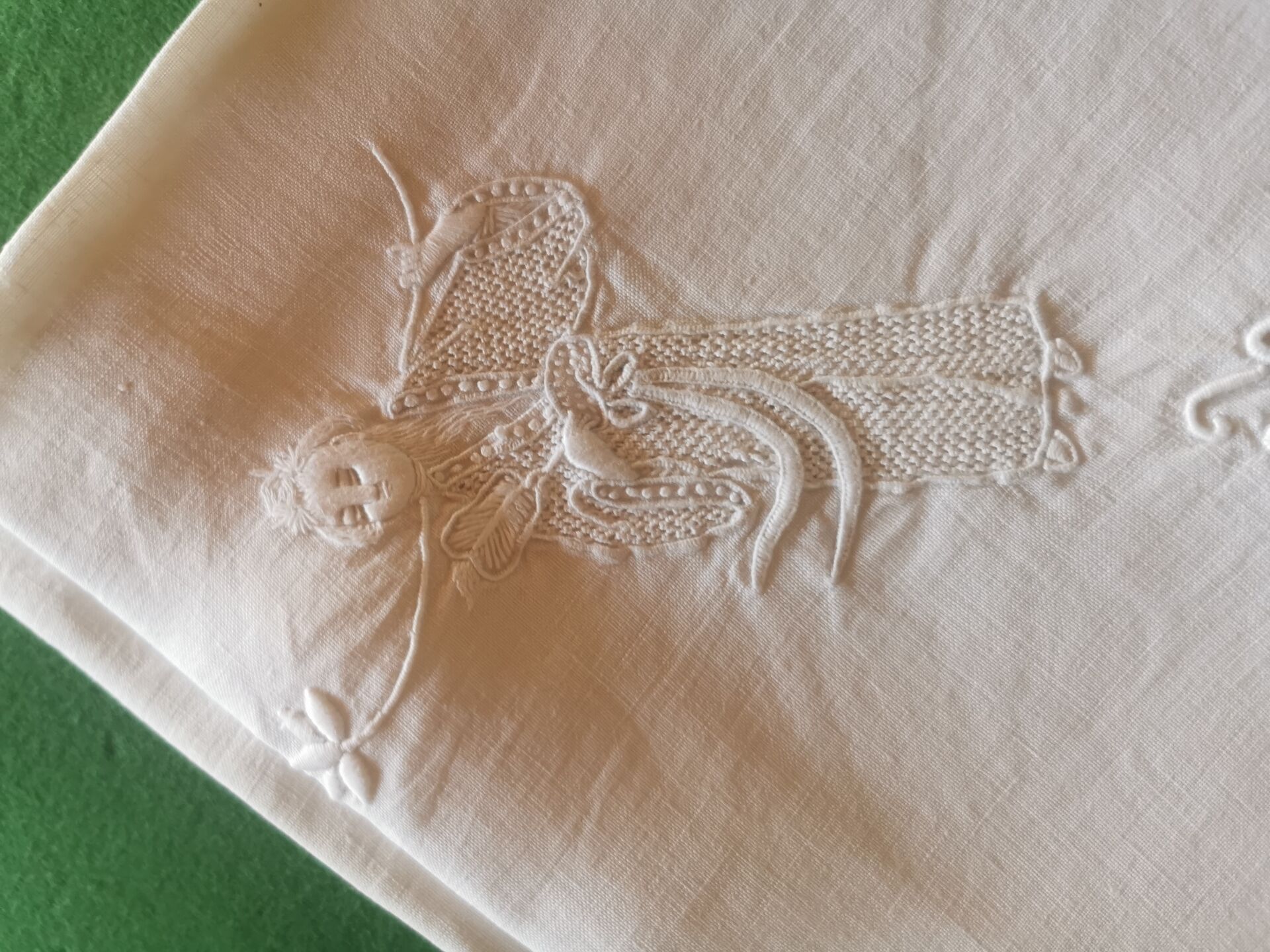 12 old damask linen napkins with a monogram