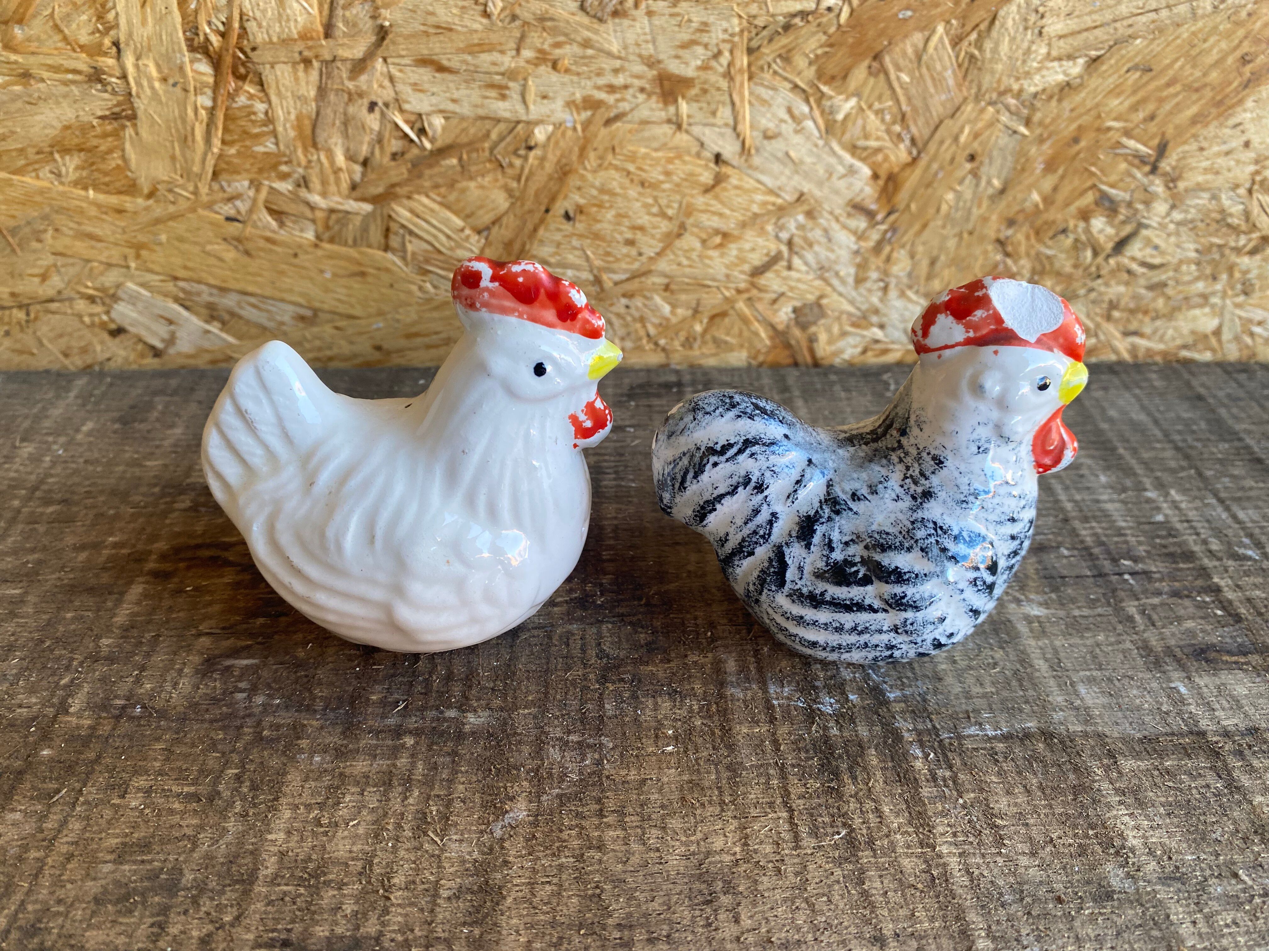 Salt & Pepper Shaker Chicken & Rooster Shape Ceramic Made In France Vintage