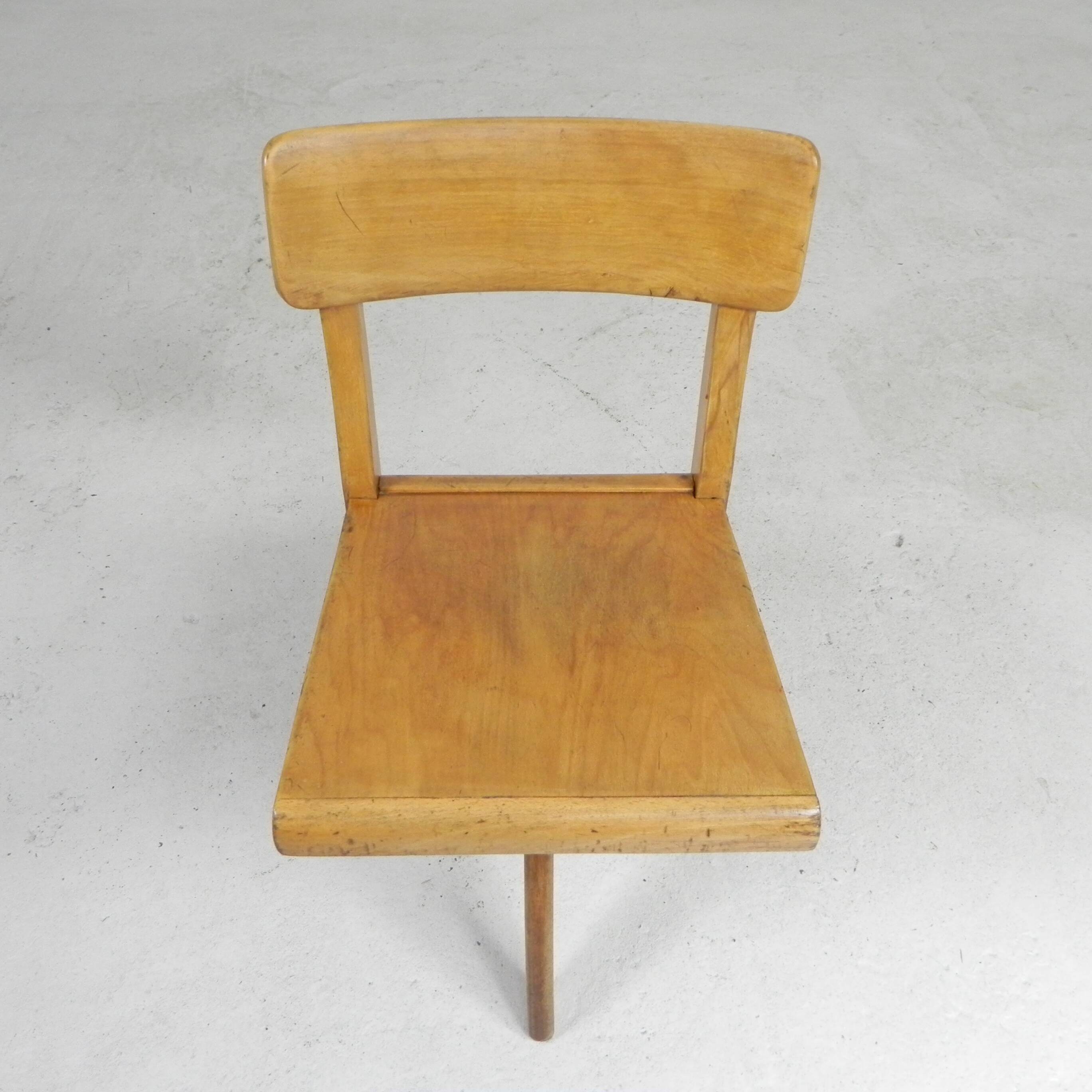 Wooden high chair, swivel chair, school chair, 1950s