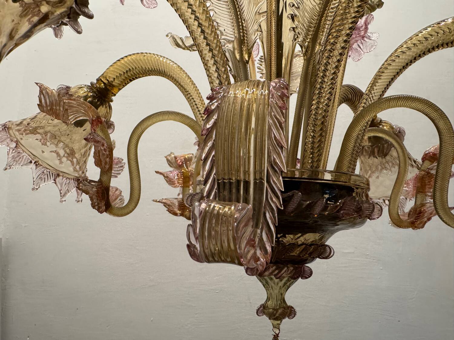 Venetian Pink Amber Murano Glass Chandelier 1960’s