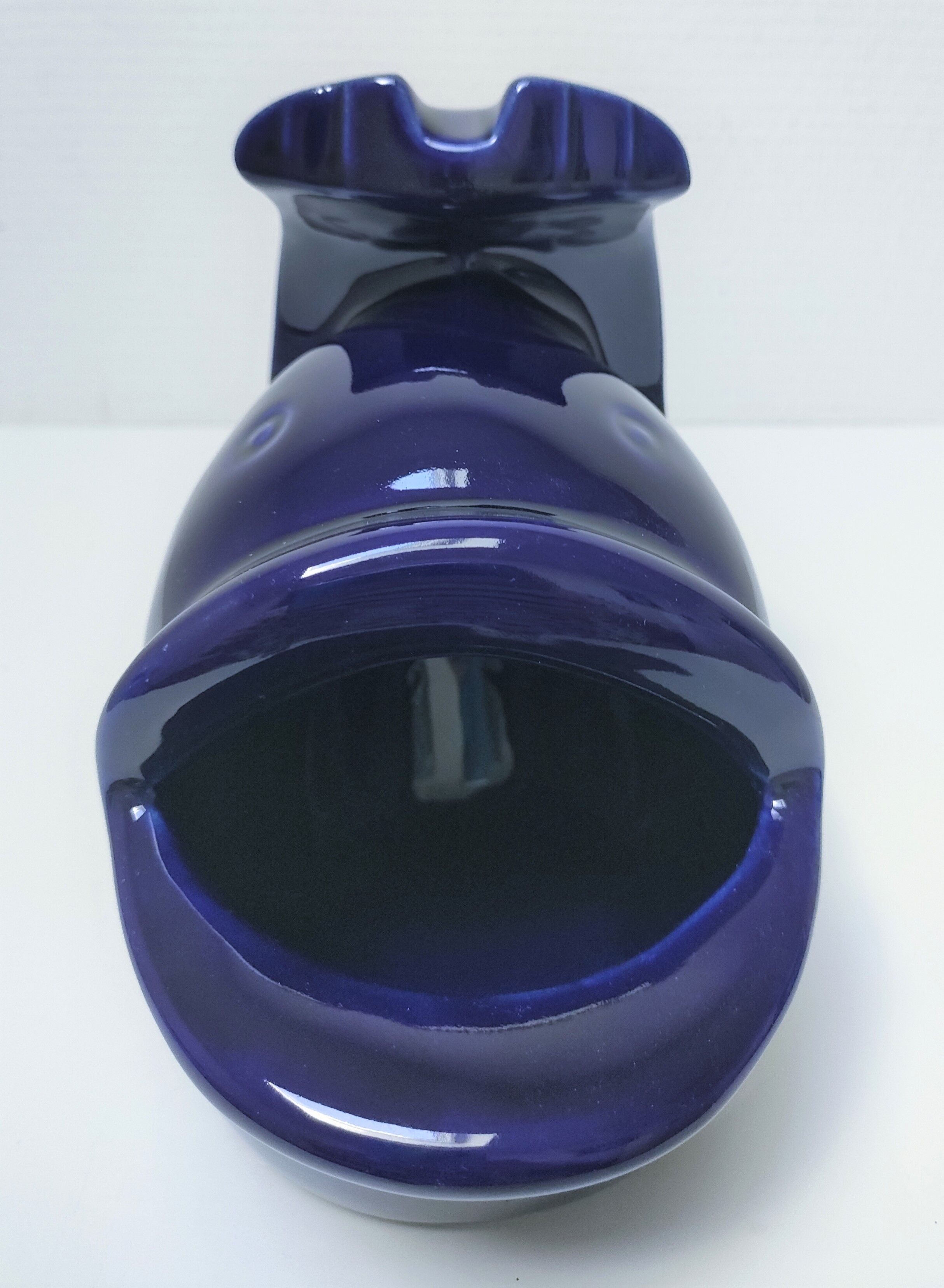 Grand cendrier poisson céramique bleue design vintage