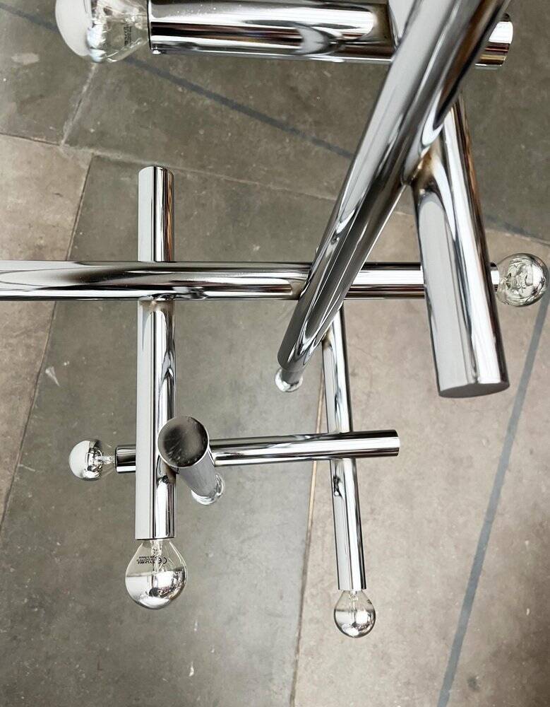 Minimalist chrome ceiling lamp from the mid-century space age by Temde, Switzerland, 1960s.