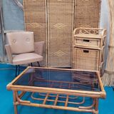 Rattan coffee table and smoked glass, 70s