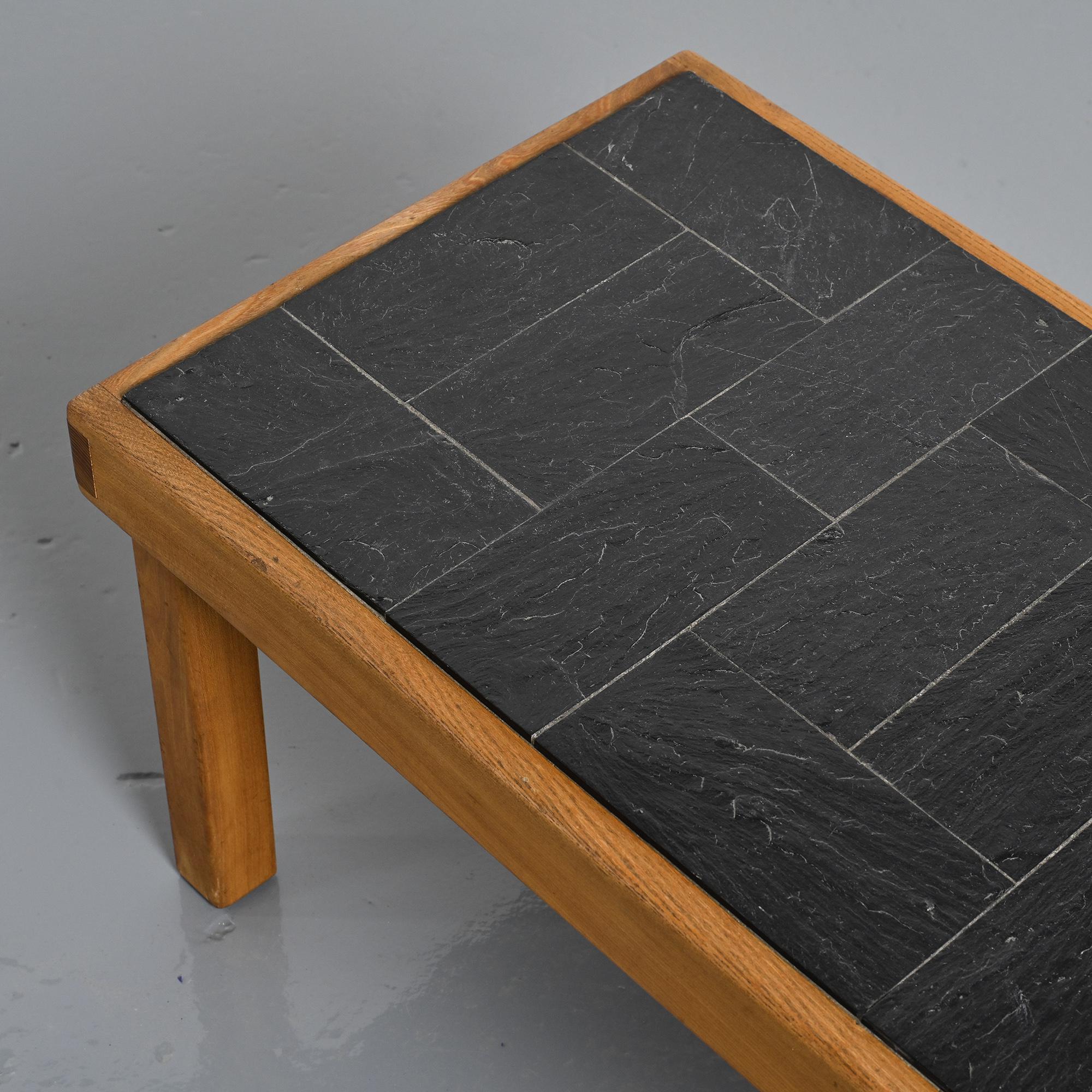 Slate and elm coffee table, Maison Regain, 1980