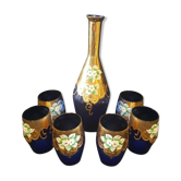 Ensemble 6 verres une carafe bleu en verre émaillé