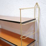 Vintage modular wall shelf in brass and wood